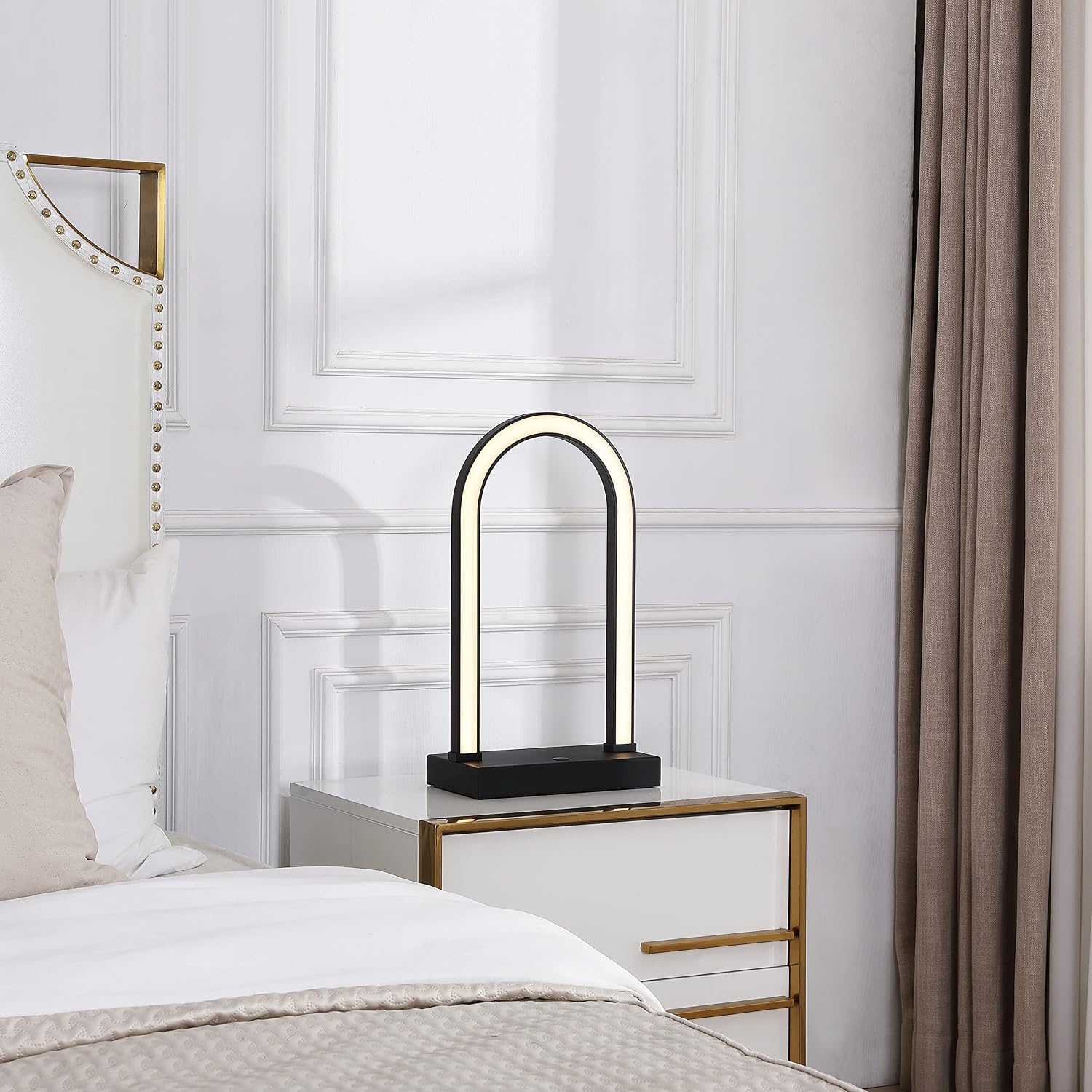 LUCĒ by Mercer Project Modern LED Arched Table Lamp, 3000K, 834 Lumens, Black