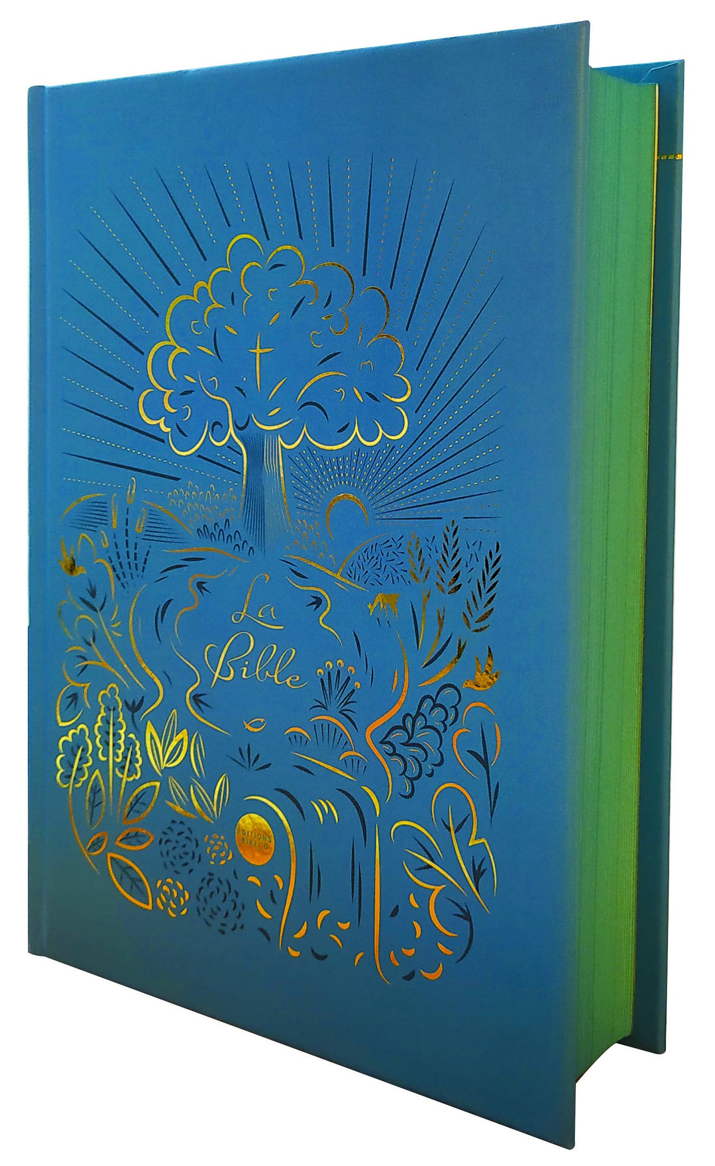 Bible protestante Nouvelle Français courant: bleu relié, fer à dorer, tranches colorées