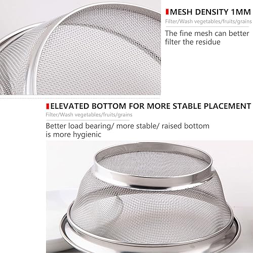 Miniatura 2 de AOFUXTI Stainless Steel Collander Strainer - 3 Piece Micro-Perforated Metal Strainer Mesh Colander with Raised Base Strain Drain Rinse for Rice