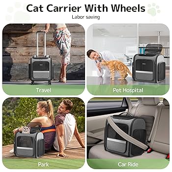 Topiky Cat Dog Carrier With Wheels, Rolling Pet Carrier, Pet Travel Carrier On Wheels With Handle Transparent Breathable Labor Saving Silent Moving For Bathing Doctor Visits