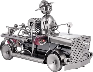 BRUBAKER Wine Bottle Holder 'Fire Engine' - Table Top Metal Sculpture - with Greeting Card