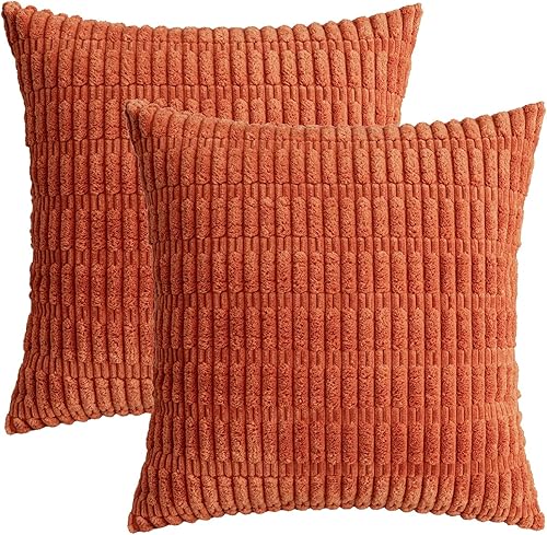 Miniatura 7 de HWY 50 Juego de 2 fundas de cojín decorativas de pana de 20 x 20 pulgadas, suaves, estilo bohemio, a rayas, para sofá, sala de estar, cama, color