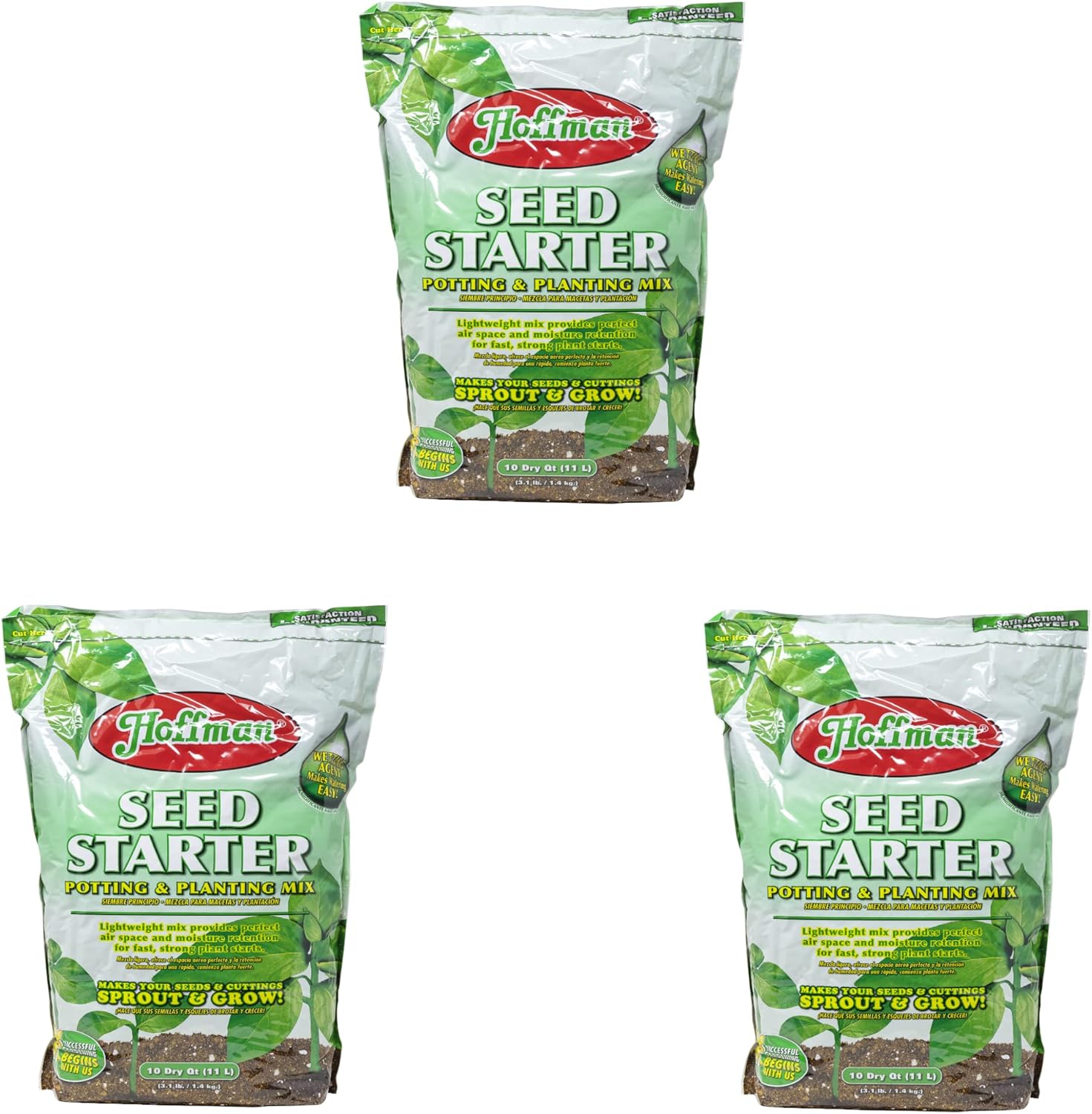 Hoffman Seed Starter Potting & Planting Mix with Wetting Agent for Moisture Retention, 10qt Bag, 3 Pack