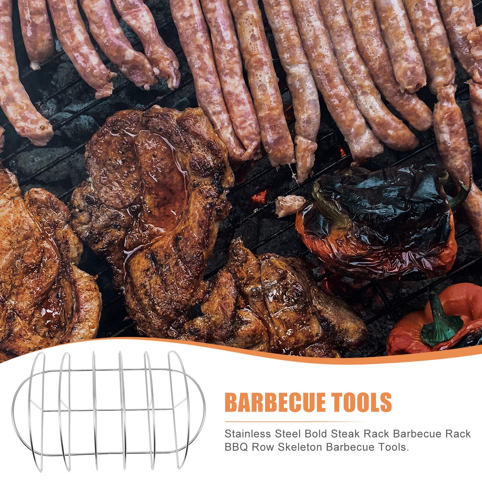 Abaodam Supporto per Bistecca in Acciaio Inossidabile Portatile e Leggero per Barbecue a Casa e Picnic, Resistente e Pratico per Grigliate All'aperto