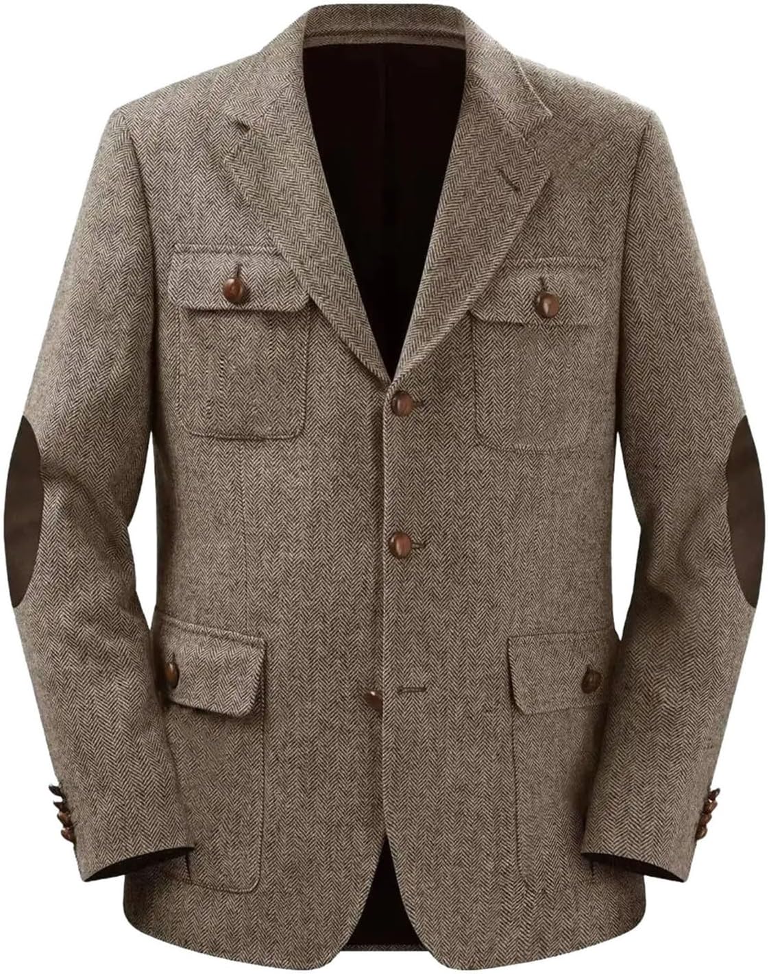 Men's Herringbone Blazers Double-Breasted Casual Elegant Suit Retro Jackets Long sleeves Button Coats