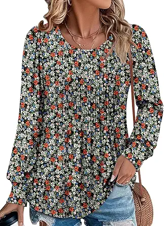 BETTE BOUTIK Long Sleeve Shirts for Women Fall Tops Dressy Blouses Crewneck Tunic Tops for Leggings S-3XL