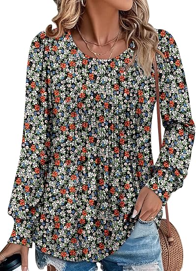 BETTE BOUTIK Long Sleeve Shirts for Women Fall Tops Dressy Blouses Crewneck Tunic Tops for Leggings S-3XL