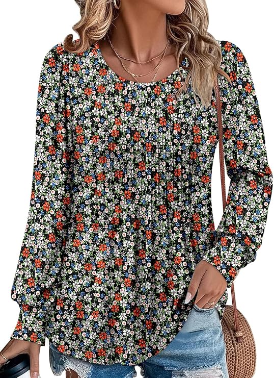 BETTE BOUTIK Long Sleeve Shirts for Women Fall Tops Dressy Blouses Crewneck Tunic Tops for Leggings S-3XL
