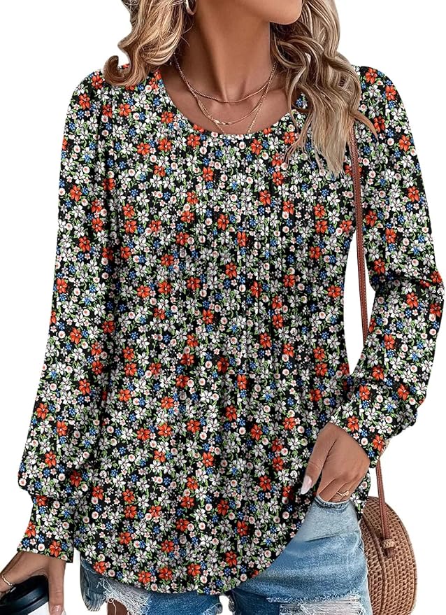 BETTE BOUTIK Long Sleeve Shirts for Women Fall Tops Dressy Blouses Crewneck Tunic Tops for Leggings S-3XL