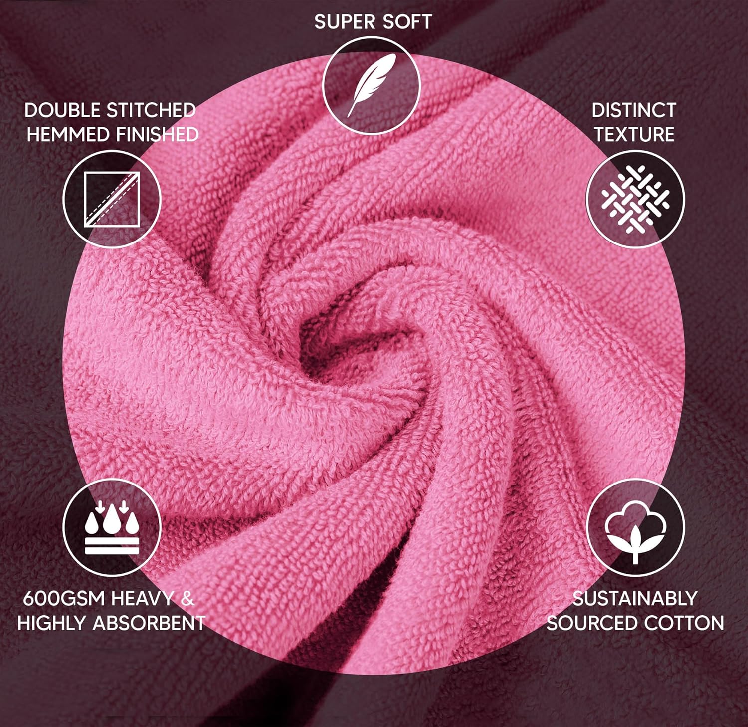 8 Piece Luxury Towel Set, 600 GSM Ring Spun Cotton, Soft & Absorbent Viscose Stripe Towels, 2 Bath, 2 Hand, and 4 Wash Cloths Ideal for Daily Use, Pink - Image 2