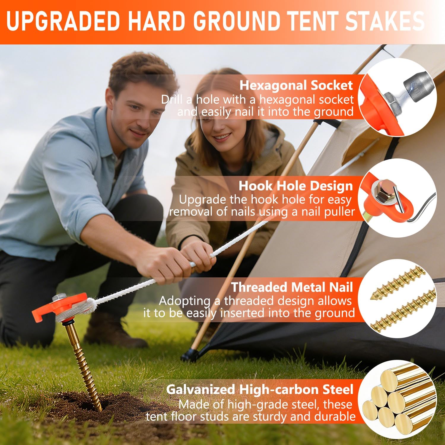 20 Pack Tent Stakes Heavy Duty - 8 Inch Screw in Tent Camping Stakes with Drill Adapter, Ground Anchors for Hard Ground for Canopy, Galvanised Steel Rust-Resistan Tarp Pegs, with Carry Case