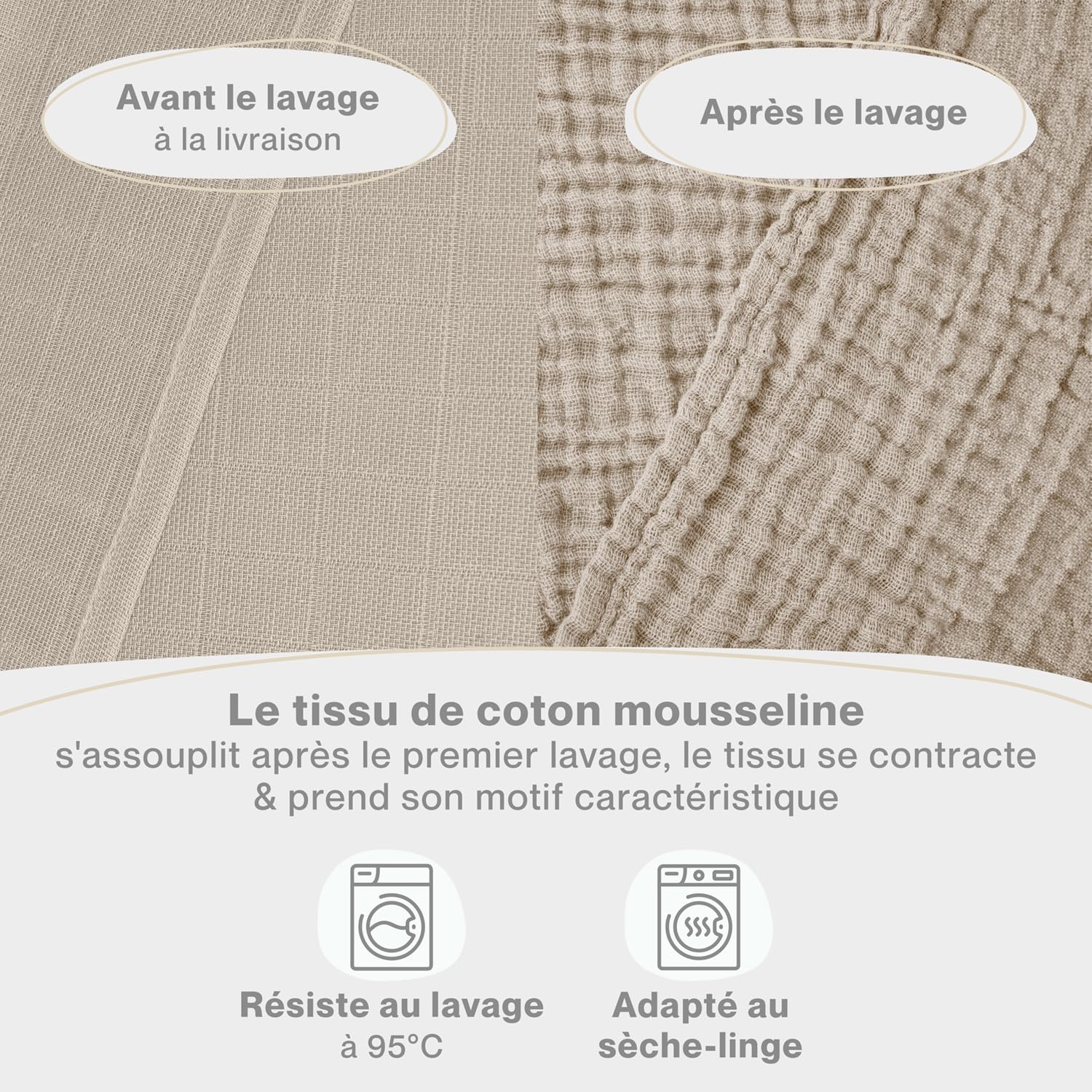 Laleni Lot de 5 langes bébé en pur coton - Sans substances nocives - 70x70 cm - Serviettes mousseline absorbantes et lavables - Beige