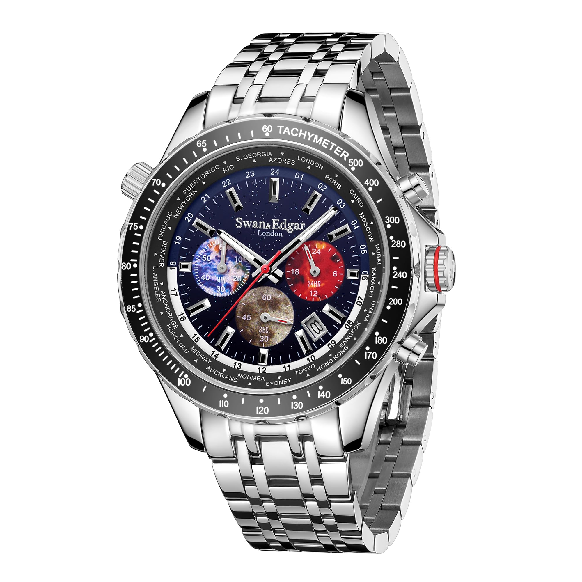 World Timer Mechaquartz Chronograph Designer Watch for Men with Saphire Glass, Hand Assembled 30m Water Resistant Analogue Men's Watch with 5 Years Warranty