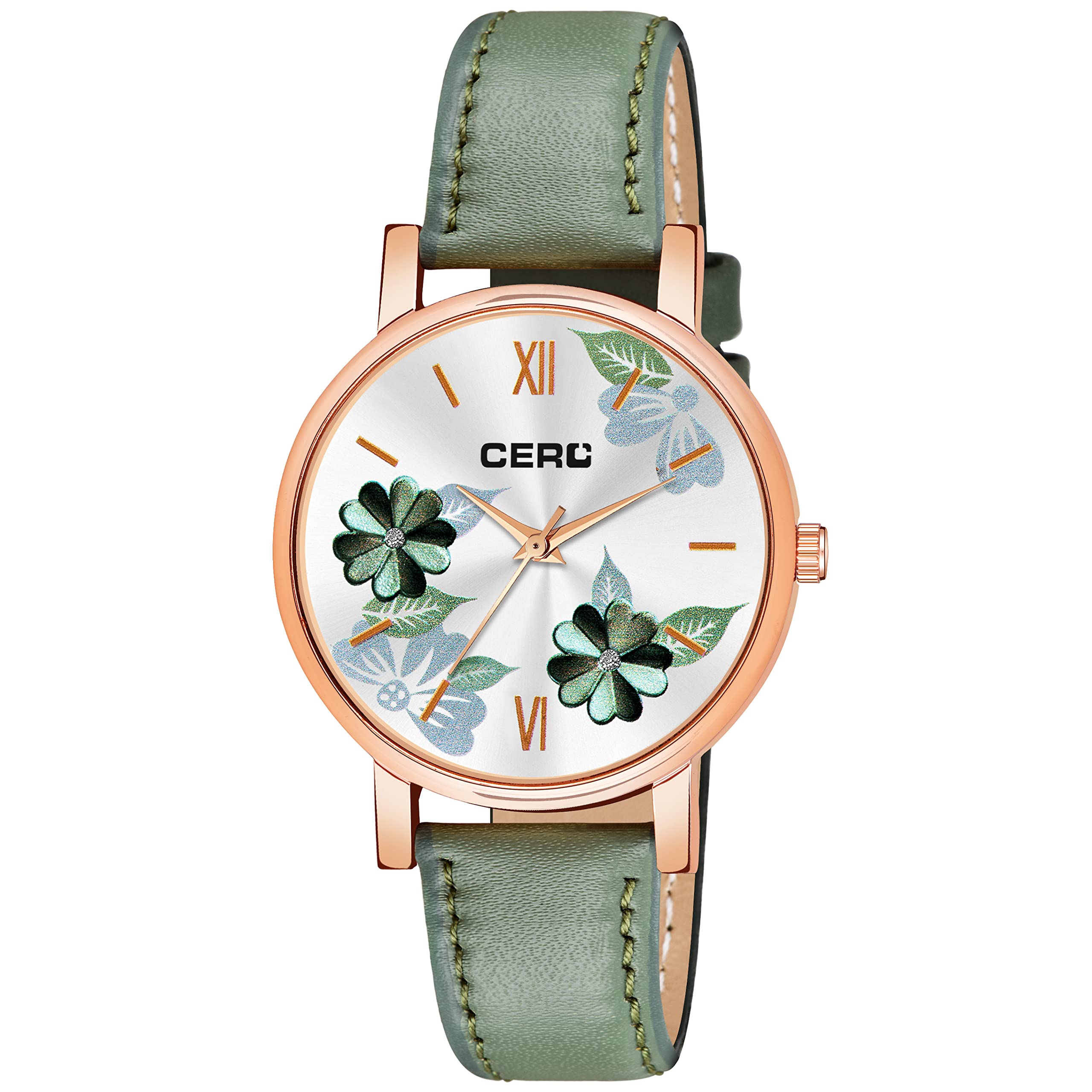 CERO Analogue New Flowers Design Dial Green Lather Strap Girls and Womans Watch (Green) (B0B4DVW7SW) Amazon Price History, Amazon Price Tracker