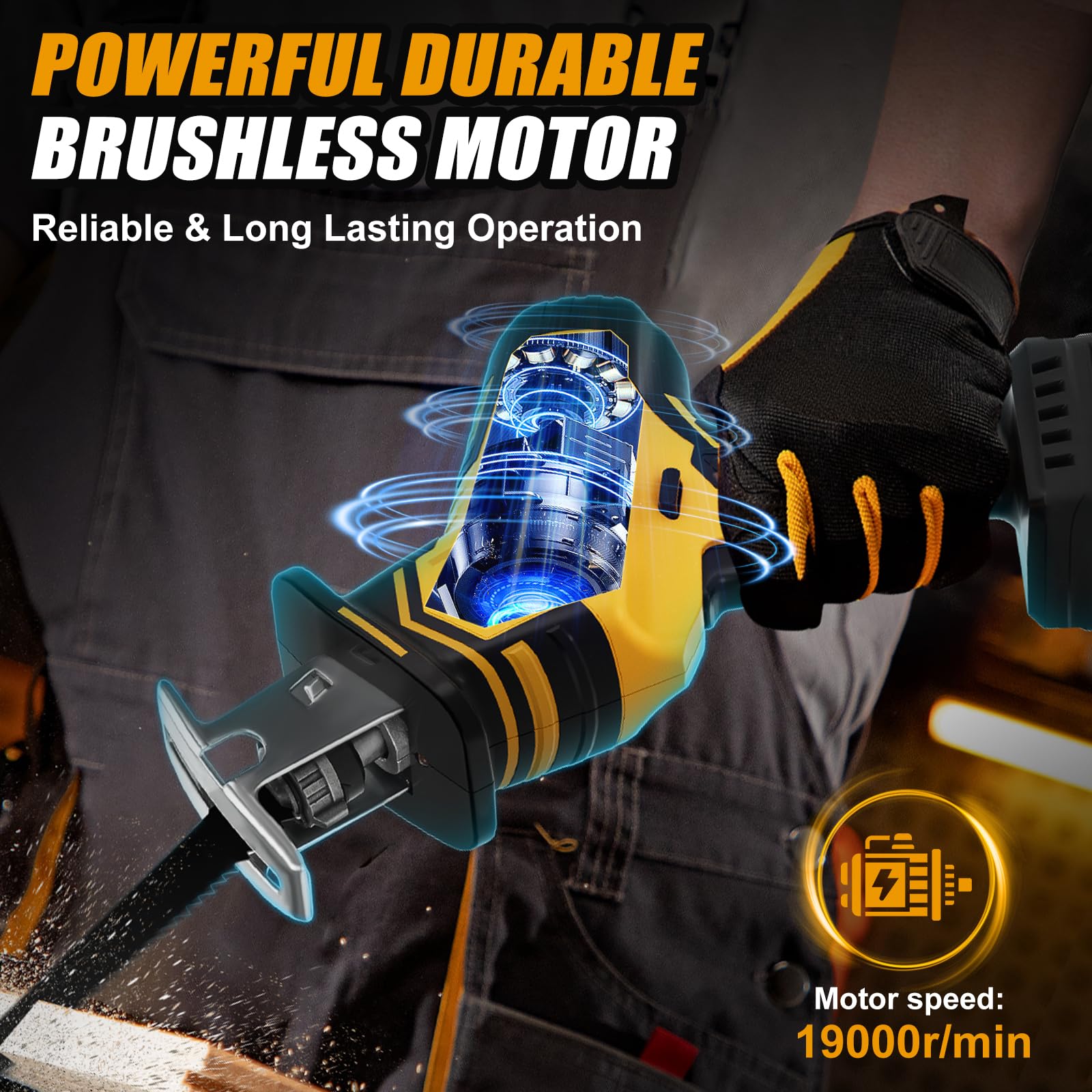 WingFly Sega a batteria per Dewalt da 18 V, 20 V, sega a sciabola professionale con 4 lame per sega, 2700 RPM con interruttore a velocità continuo, in metallo, legno (senza batteria)