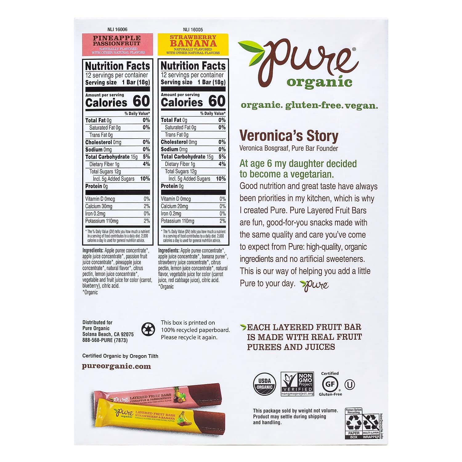 Pure Organic Layered Fruit Bars Variety Pack 0.63oz 24CT (220-02000)