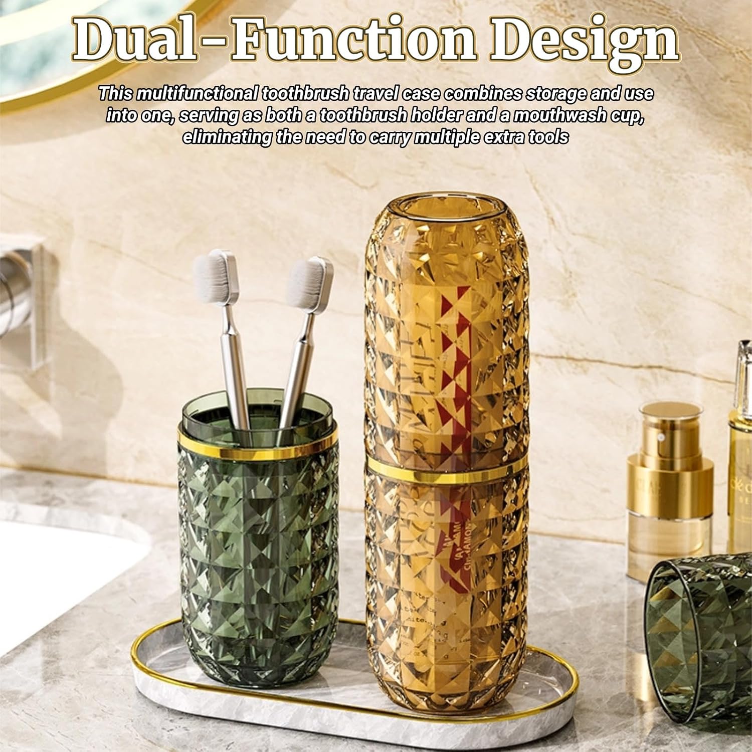 2PCS Travel Toothbrush Cup, Portable Toothbrush Holder with Cover, Covered Toothbrush Case for Bathroom Home School and Travel - Green