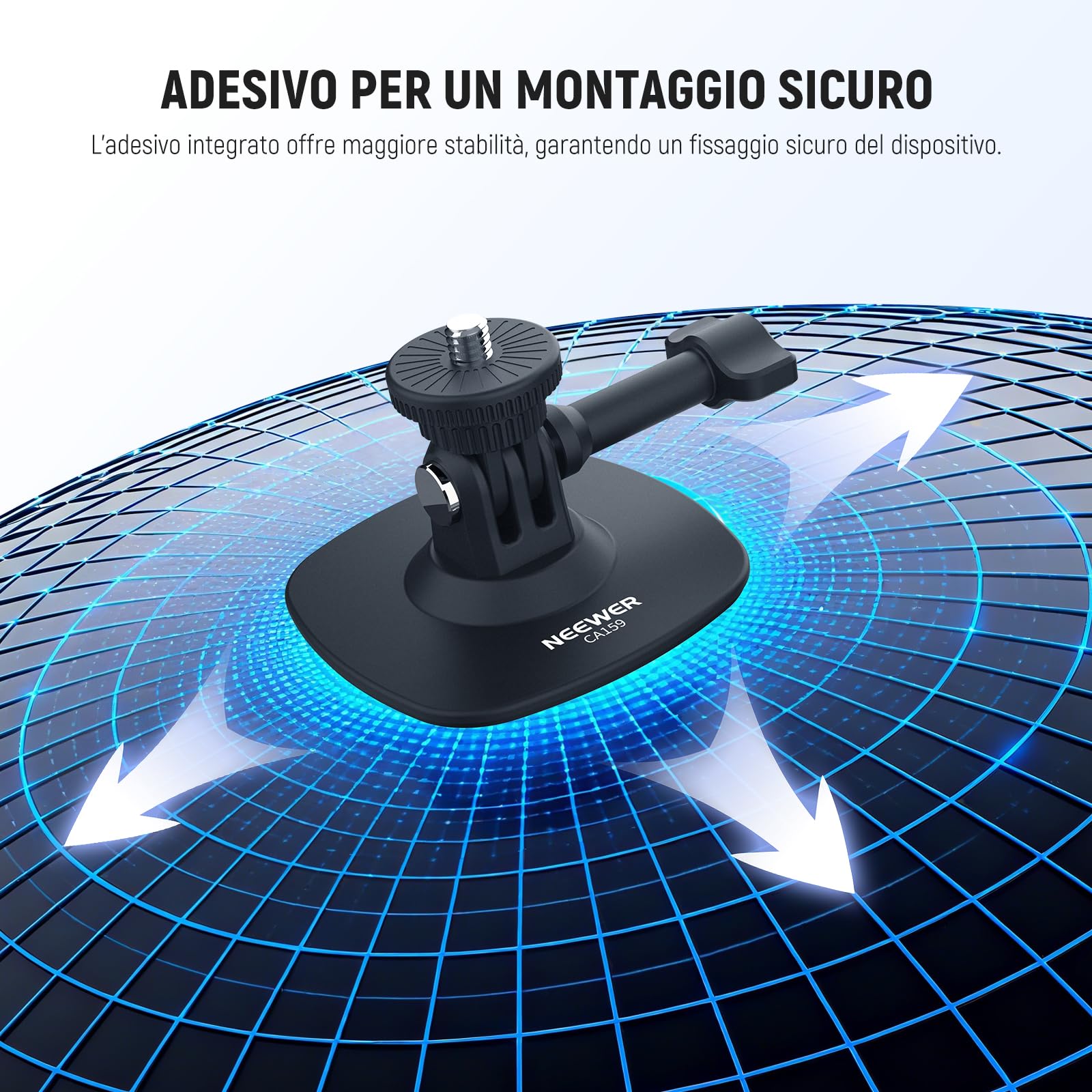 NEEWER Supporto Adesivo da 2pz Compatibile con Insta 360 GoPro DJI AKASO Action Camera, Base Attacco Casco Auto Flessibile a 180° per Riprese Video POV Live Streaming, per Accessori da 1/4", CA159