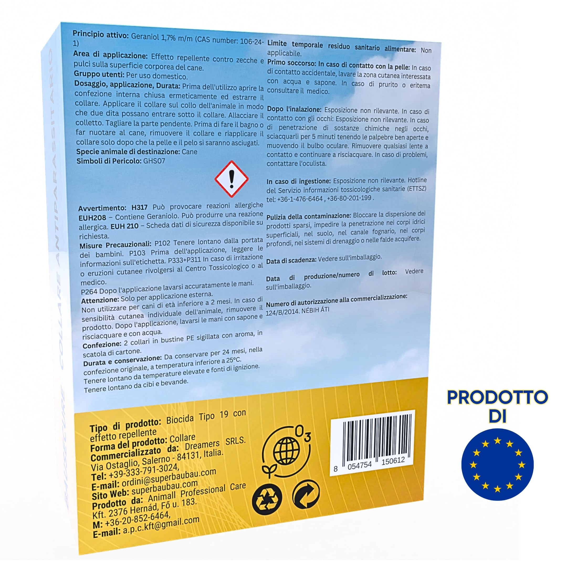 Collare Antiparassitario per Cani - Super Bau Bau, Confezione da 2, Antipulci, Antizecche, Anti Zanzare, Impermeabile, Efficace per 12 Mesi, 38cm per Cani fino a 8kg