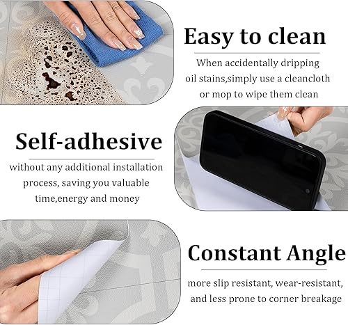 Miniatura 2 de Alow Azulejos de suelo impermeables para despegar y pegar, suelo floral gris para despegar y pegar, suelo de vinilo fácil de bricolaje y adecuado