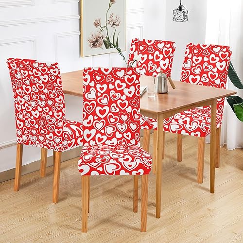 Miniatura 9 de Ollabaky Juego de 4 fundas protectoras para sillas de comedor con diseño de San Valentín, diseño de corazones de acuarela para sala de estar, hotel
