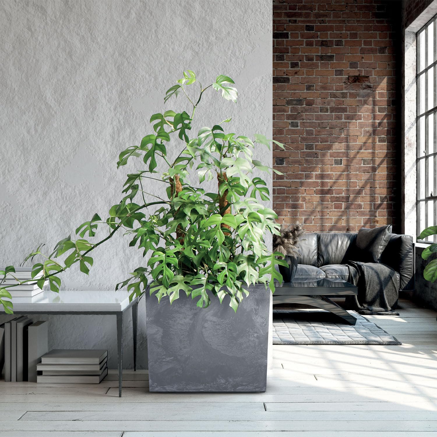 IMJ-Global - Pot de Fleur Interieur Exterieur Beton Effect (58x18x 49,8 cm - 44 litres) Bac Plastique Rectangulaire pour Plante. Pots de Fleurs pour Décorer la Maison ou être Exposé à l'Extérieur