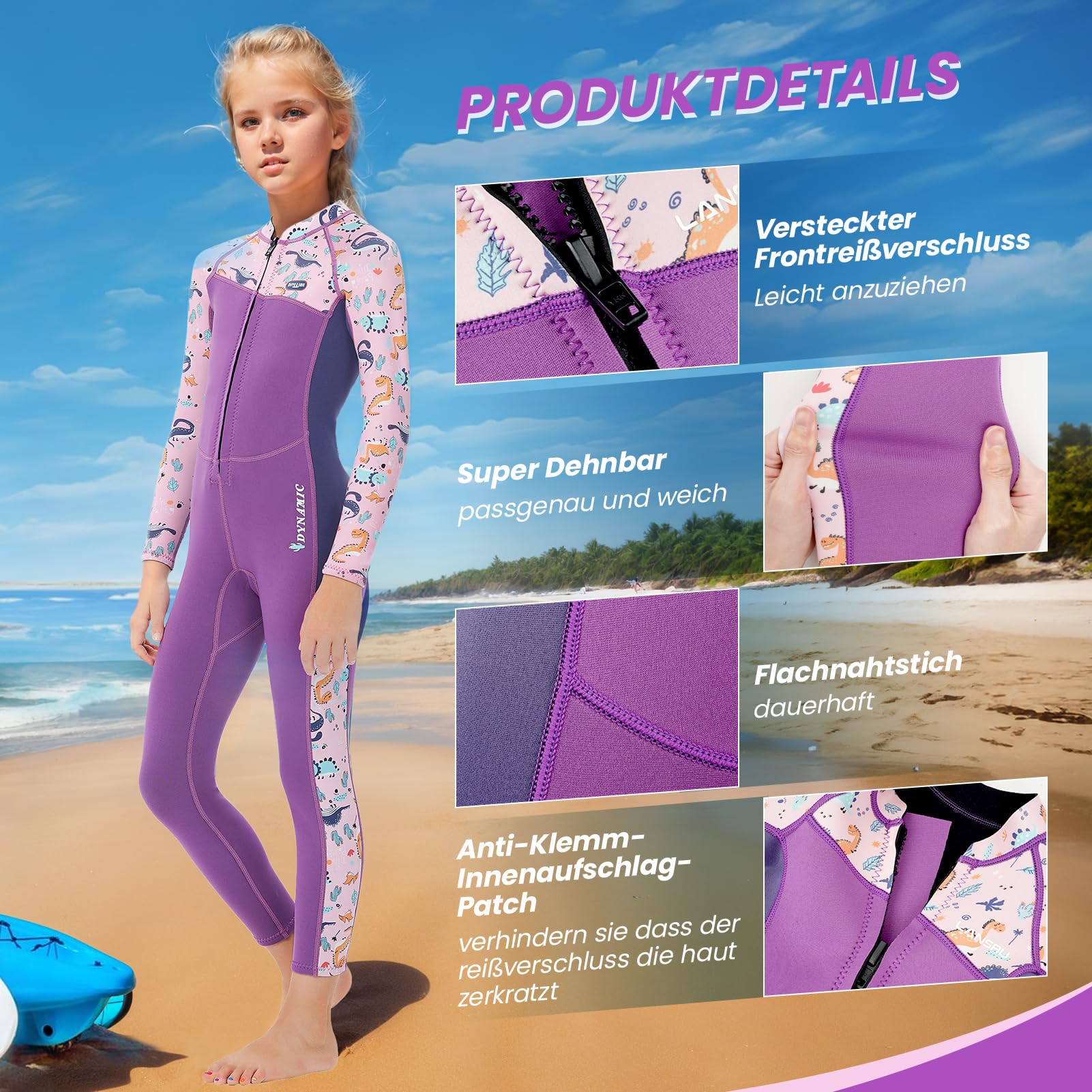 Traje de neopreno infantil 3 mm manga larga cremallera trasera para niños niñas nadar bucear surf