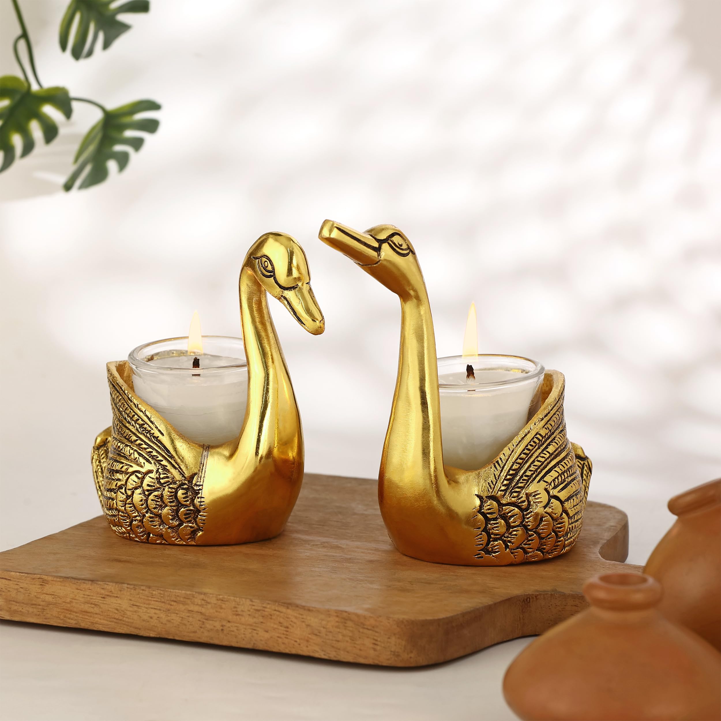 NM Aluminium Golden Swan Votive Candle Holder Set, Decorative Tealight Holders with Intricate Detailing, 2 Piece,Best for Decoration,Gifting,Home Decor 3