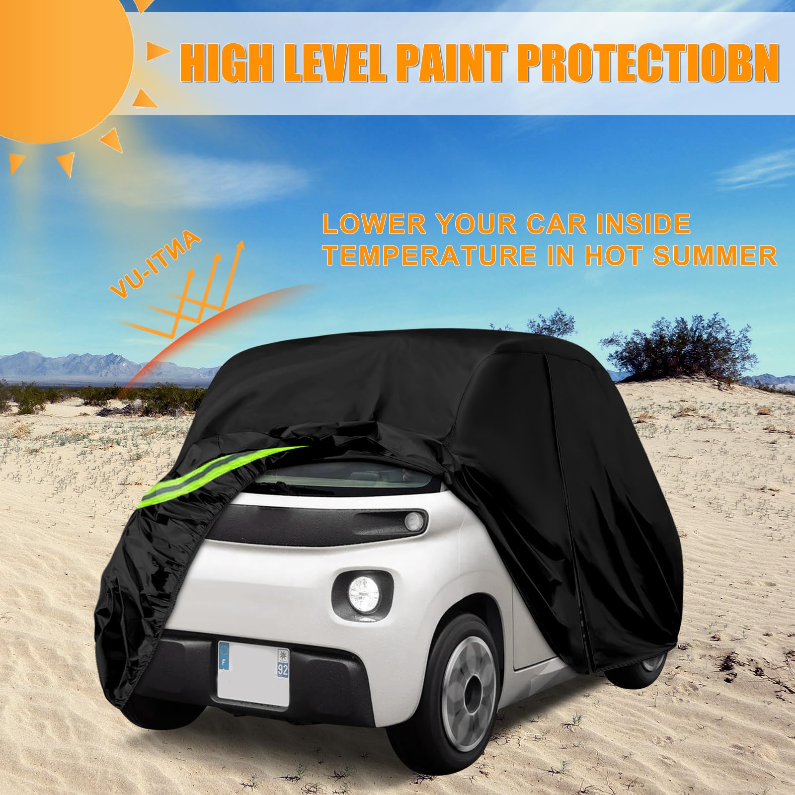 Cubierta del Automóvil Reemplazo para Citroen Ami/Opel Rocks-e/Electric/Fiat Topolino 2020-2024, Lona del Automóvil Garaje del Completo Impermeable Garaje Completo Tiras Reflectantes
