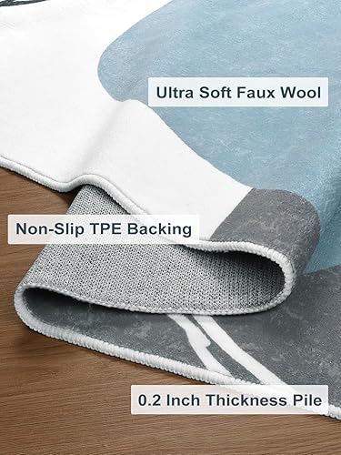 Miniatura 10 de Wonnitar Alfombra bohemia de 3 x 5 pies, lavable a máquina, azul, antideslizante, suave, floral, para mesita de noche, cocina, ultrafina, que no se