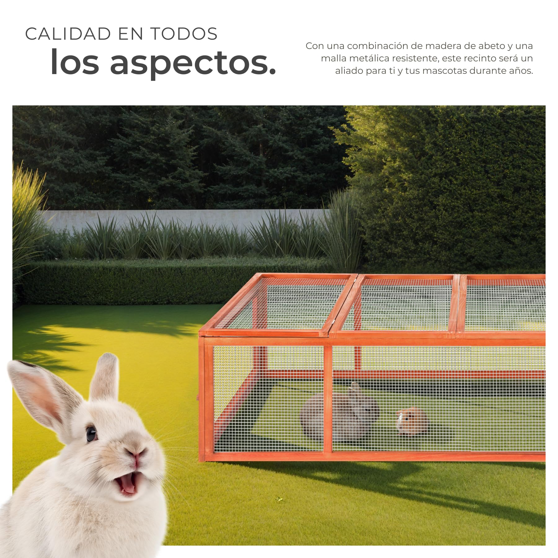 Tectake Conejera Exterior Madera con Dos Puertas y Rejilla Metálica, Jaula Conejo Exterior, 181 x 90 x 48 cm Marrón