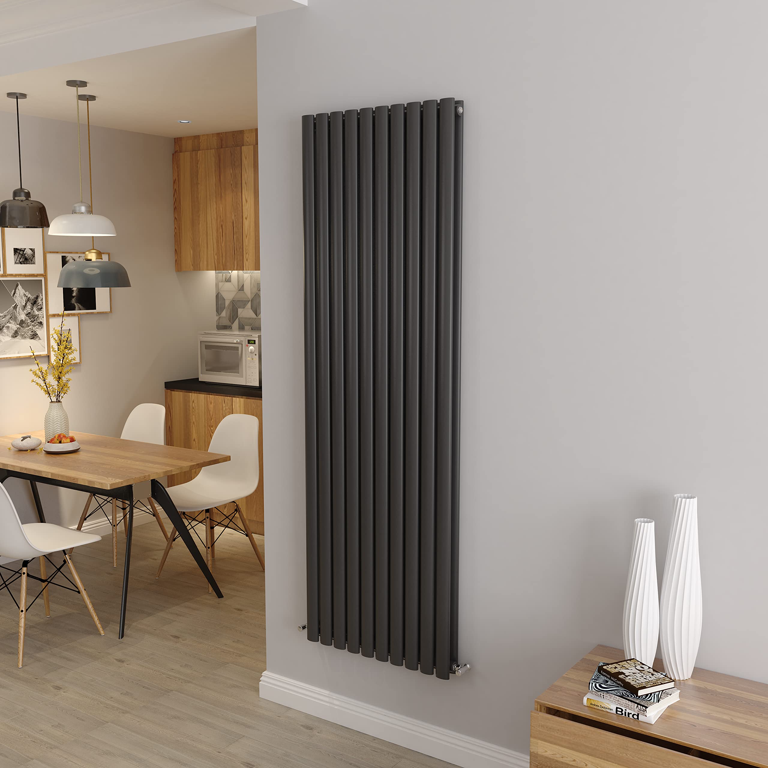 Anthracite Vertical Radiator Oval Double Panel Designer Tall Radiators 1800x590mm Central Heating Radiators