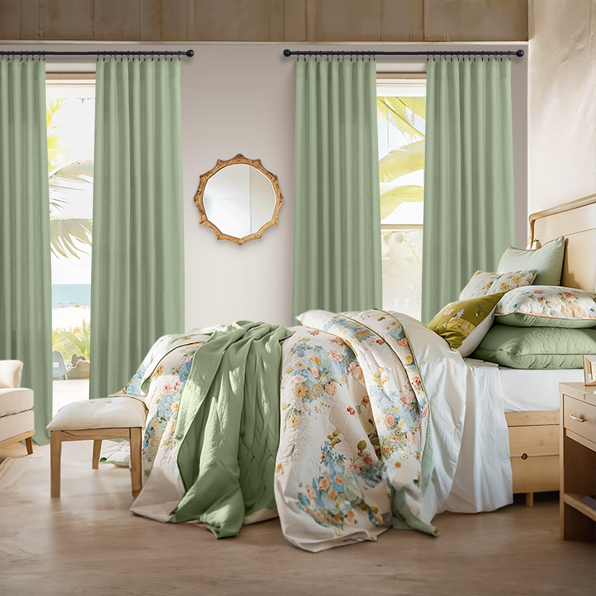 COSVIYA Tende Oscuranti 100% Ombré Verde - Set 2 Pannelli 132x213 Cm Con Occhielli - Per Bloccare Luce E UV