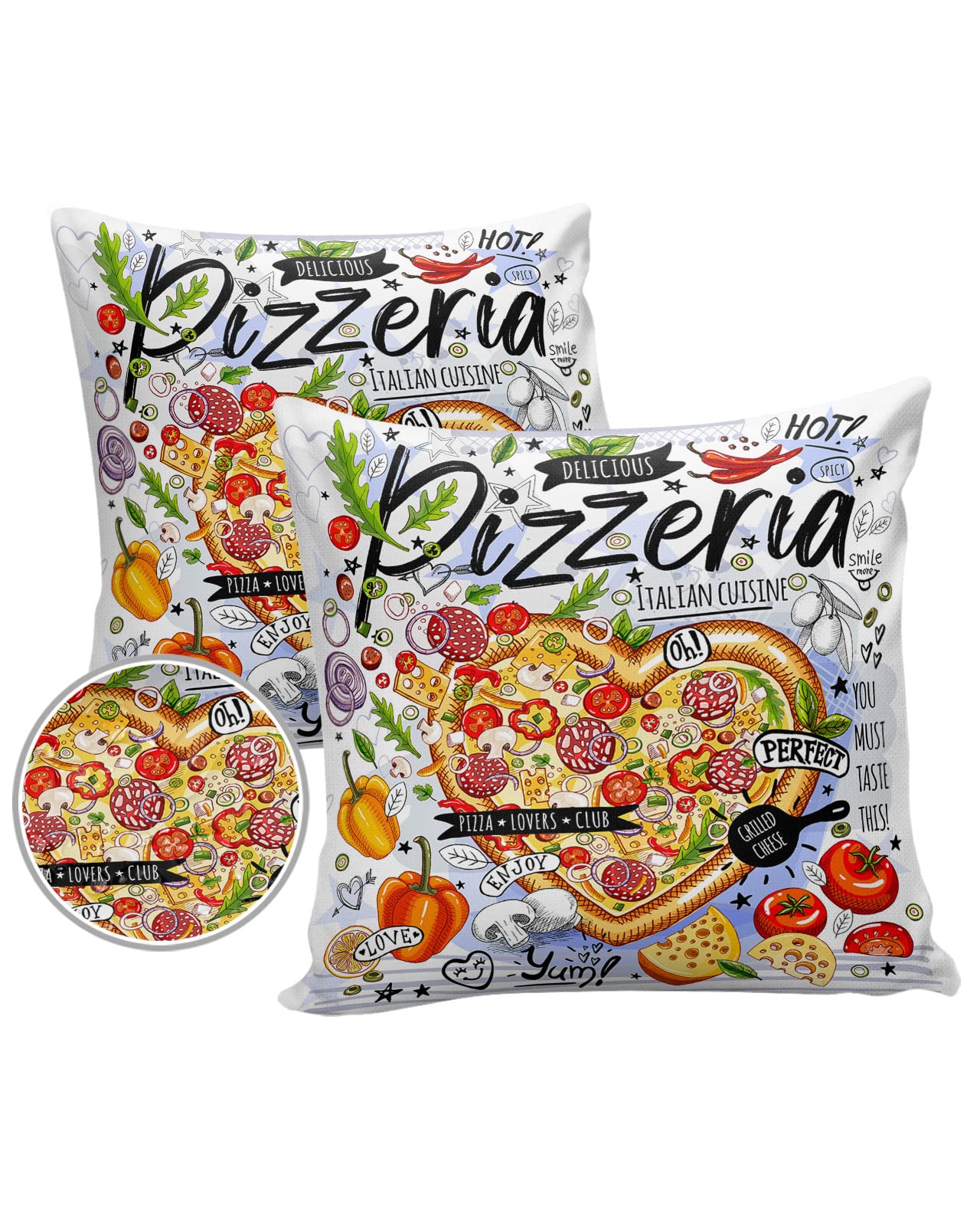 Edwiinsa Pizza Outdoor Pillow Covers Waterproof, Enjoy Yummy Delicious Food Colorful All Weather Cushion Case Set of 2, Decorative Pillowcases for Sofa Couch Bed Decor Patio Furniture 16