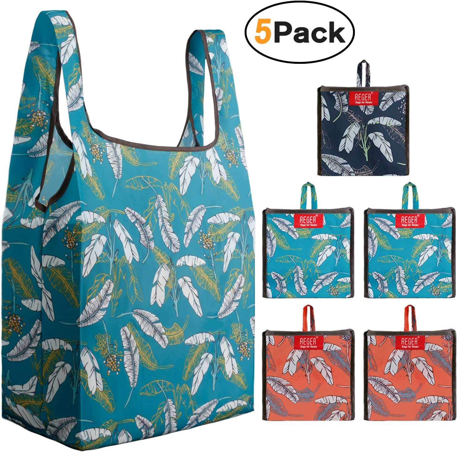 REGER 50 LBS Foldable Grocery Shopping Bags Recycle Bags Fit Built-in Pouch Totes Bulk Fabric Cloth Bags Gift Bags Light Weight Washable Flat Bottom Roomy Eco