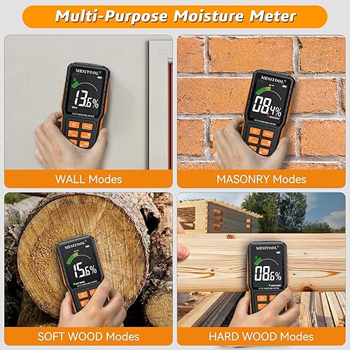 Miniatura 5 de Medidor de humedad, probador de humedad de madera MESITOOL para paredes, paneles de yeso, hormigón, medidores de humedad de leña, madera dura,