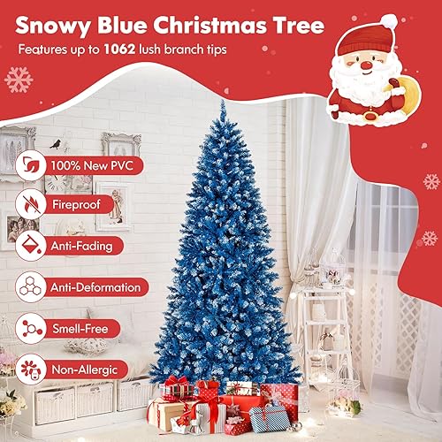 Miniatura 68 de GOFLAME Árbol de Navidad artificial preiluminado de 8 pies con luces LED blancas cálidas y conos de pino, decoración navideña para el hogar