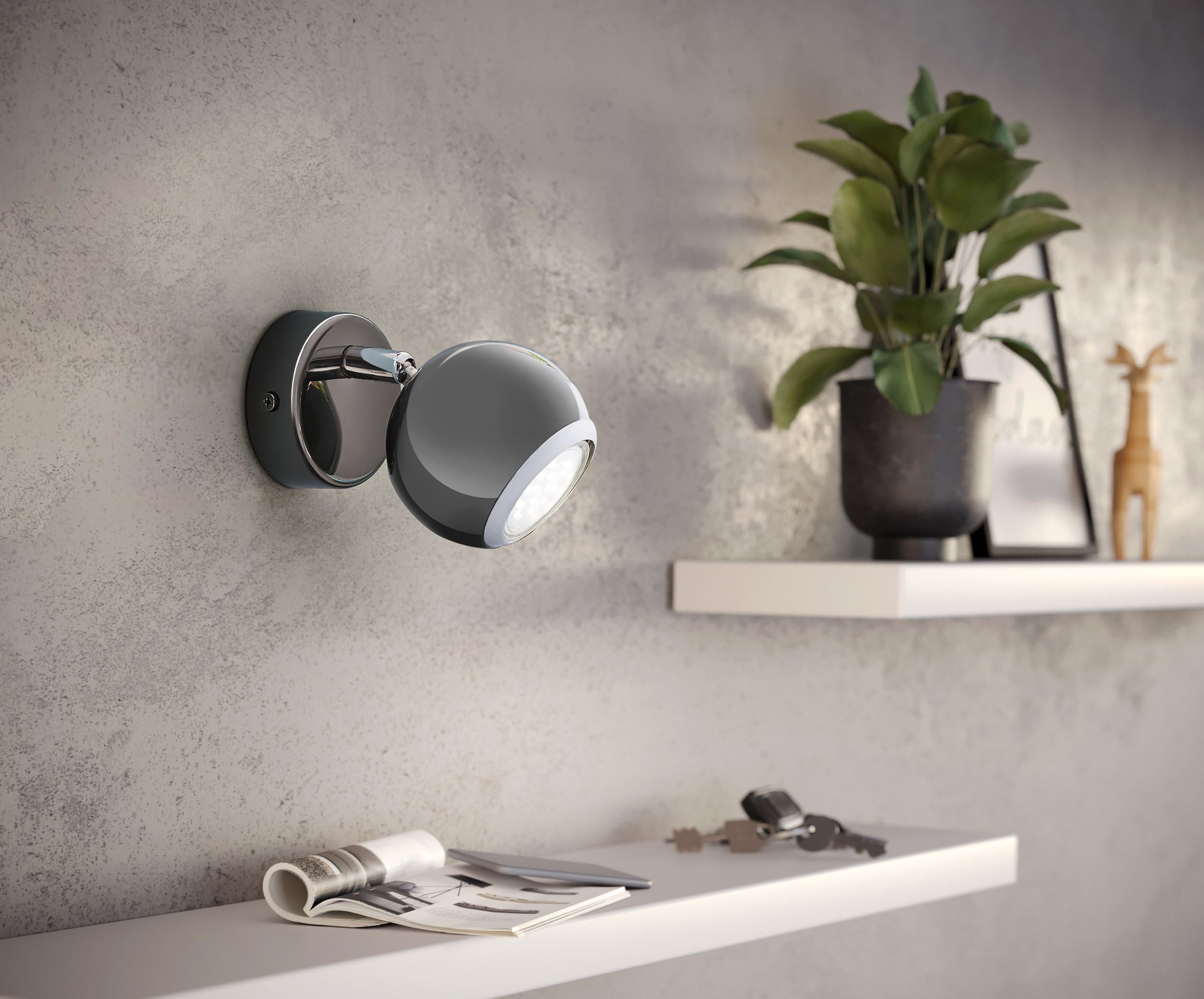 EGLO LED Wandlampe Bimeda, Wandleuchte, Wandstrahler aus Metall in Nickel-Nero und Chrom, Wohnzimmerlampe, Spot inkl. GU10 Leuchtmittel, warmweiß