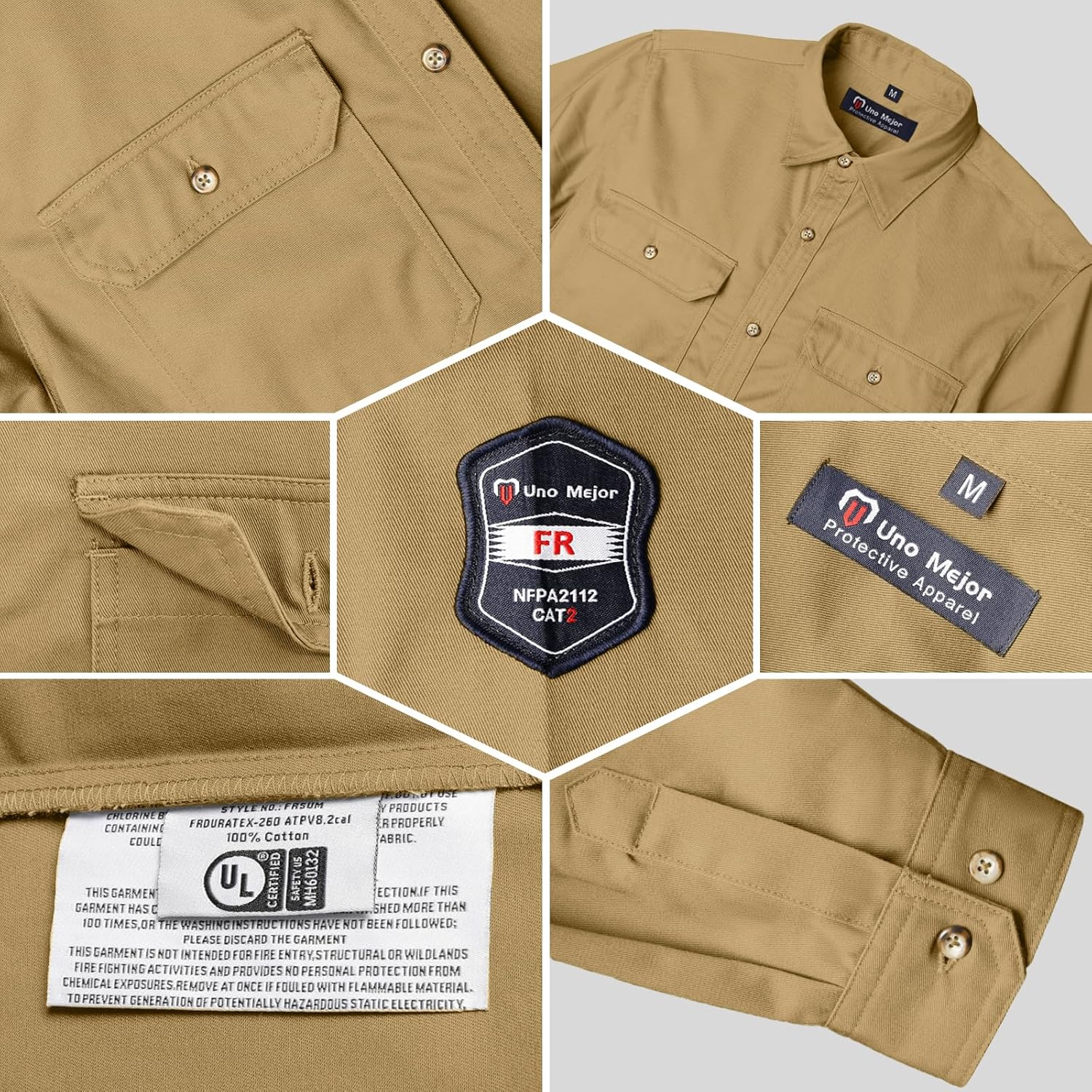FR Shirts for Men 7.5oz Welding Shirt, 100% C Flame Resistant Welding Jacket, Men's Fire Retardant FR Clothing for Men, Durable Welding Gear for Safety Work, Meets NFPA2112, Khaki-ZRND XL - Image 4