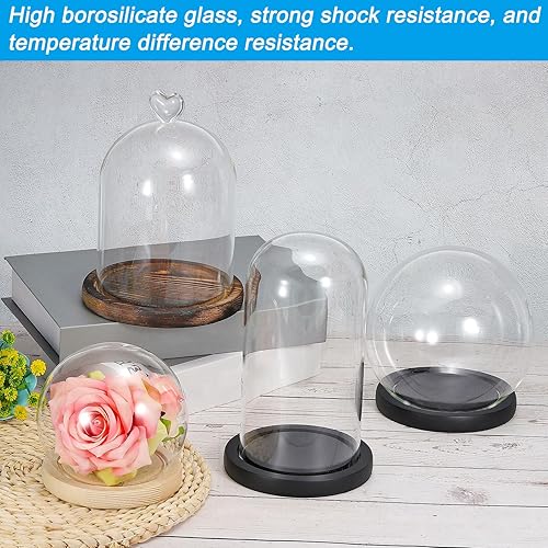 Miniatura 4 de PATIKIL Cúpula de cristal Cloche transparente de 4.7 pulgadas, tarro de cristal con vitrina, centro de mesa con base de madera natural para