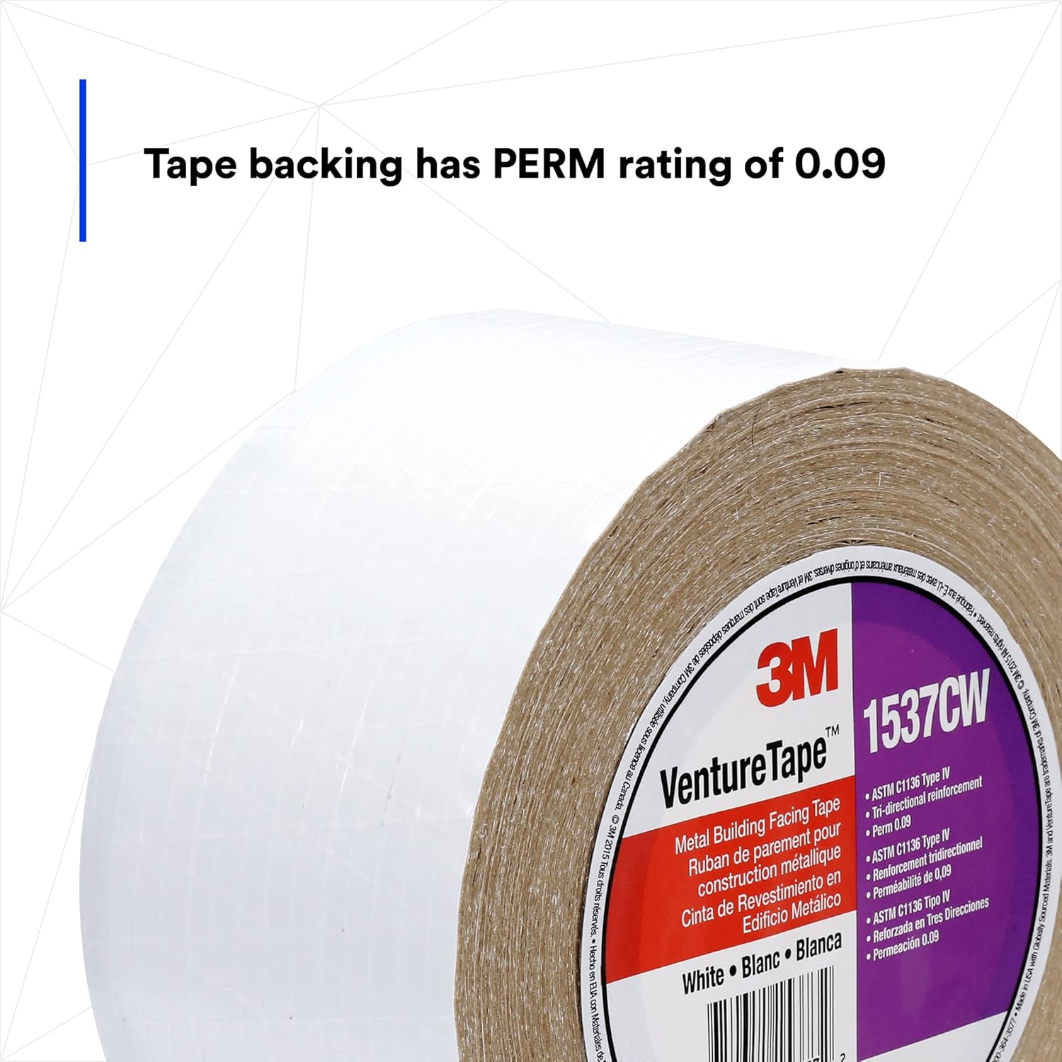 3M Metal Building Facing Tape 1537CW, White, 72 mm x 45.7 m (Pack of 1)