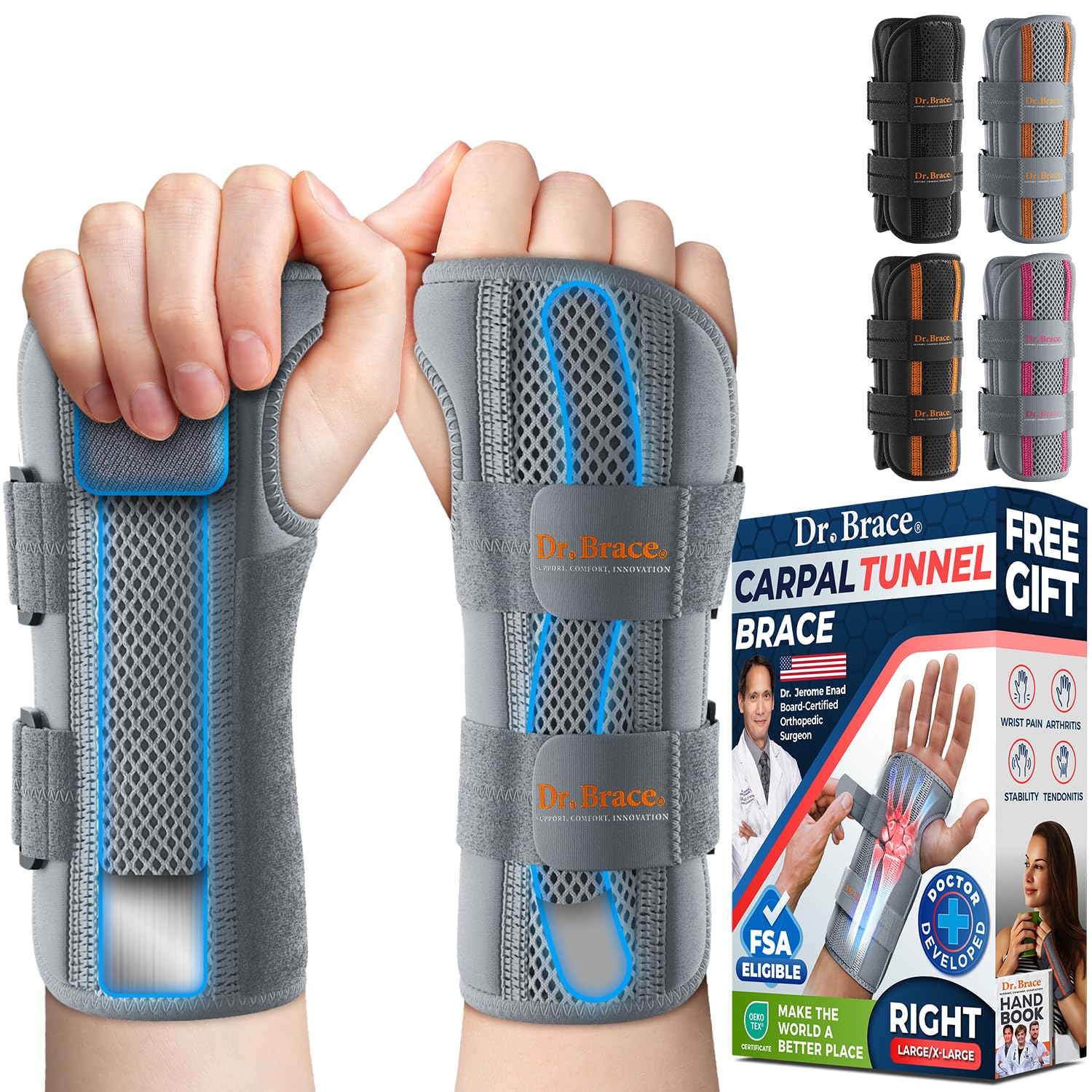 DR. BRACE Adjustable Wrist Brace Night Support for Carpal Tunnel, FSA & HSA Eligible, Doctor Developed, Upgraded with Double Splint & Therapeutic Cushion, Hand Brace for Pain Relief, Injuries, Sprains (S/M Right Hand, Black) — view 20