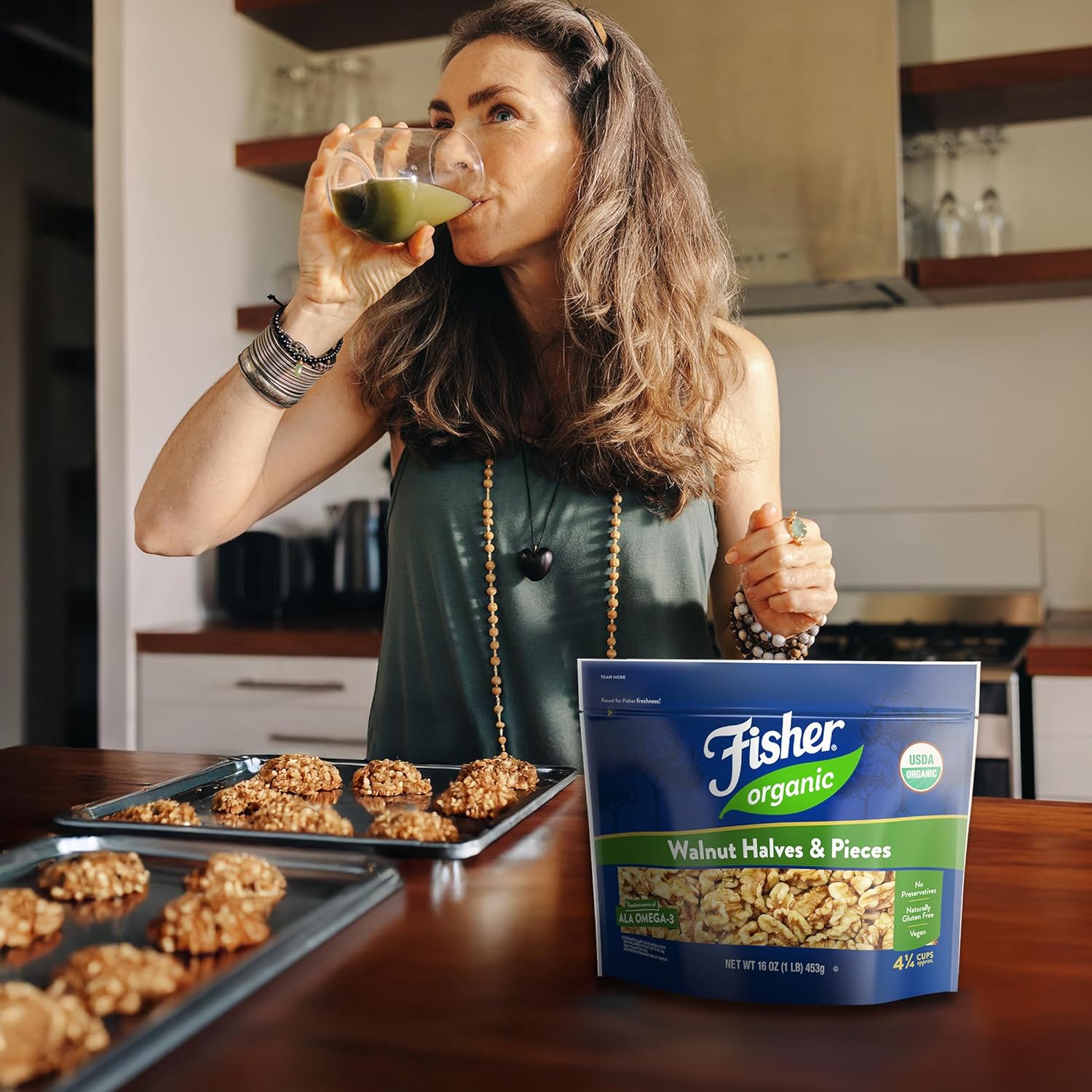 Fisher Organic Walnut Halves & Pieces 16 oz (Pack of 3), USDA Certified Organic Nuts, Unsalted California Grown, Non-GMO, No Preservatives, Walnuts for Baking & Cooking, Healthy Snacks for Adults, Resealable Bag