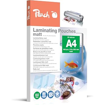 Peach Laminierfolien A4-80 mic - 100 pouches - matt - beschreibbar - Premiumqualit t f r beste Laminierergebnisse - kompatibel mit Ger ten aller Markenhersteller - S-PP580-22
