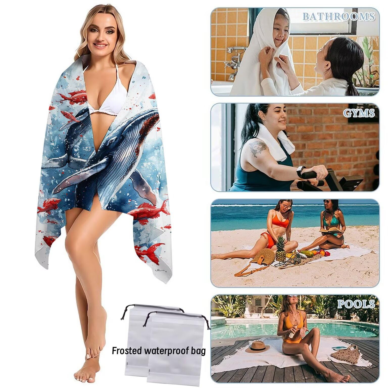 Telo Mare Microfibra Asciugamani Teli da Spiaggia Asciugamano Palestra 2 Set Antisabbia 100 x 200 cm xxl Uomo Donna Accessori Mare Telo Mare Grande per Piscina Bagno Regali Travel Regali (balene) U543