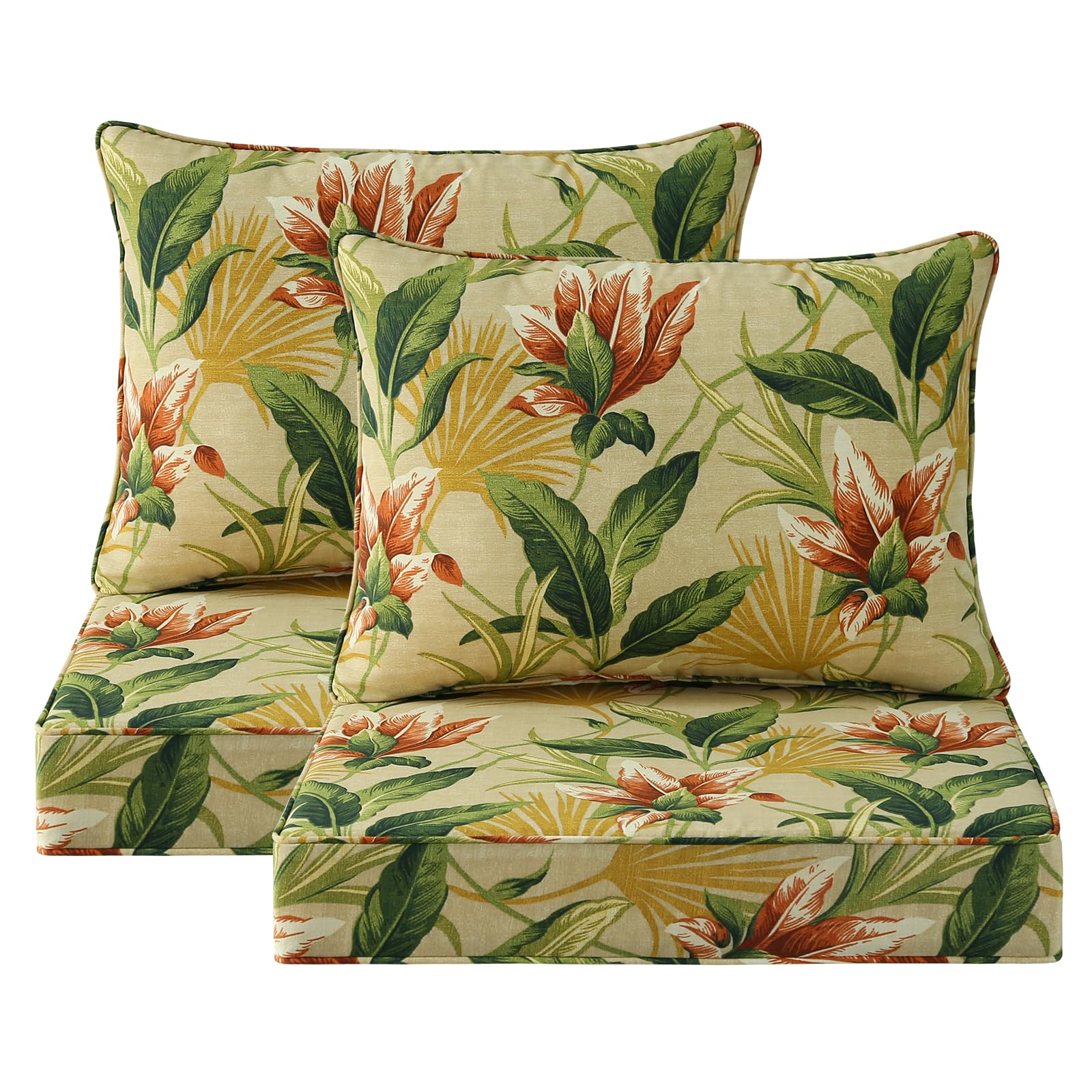 Unimatta Outdoor Patio Chair Cushions Set, 24" x 24", Set of 2, Water-Repellent, Fade Resistant, Deep Seat Bottom and Back Cushion for Backyard, Couch