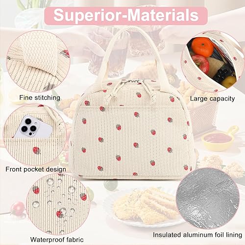 Miniatura 6 de LEDAOU Lonchera térmica para mujer, bolsa de almuerzo de pana, a prueba de fugas, para viajes, trabajo, picnic