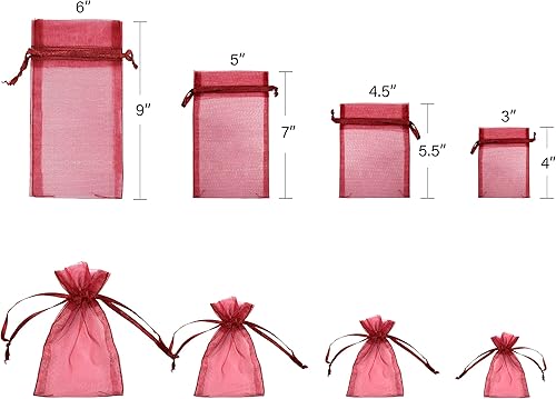 Miniatura 2 de Craft And Party, 108 bolsas de organza de alta calidad de 3 x 4 pulgadas para fiestas, bodas, bolsas de regalo con cordones (vino)