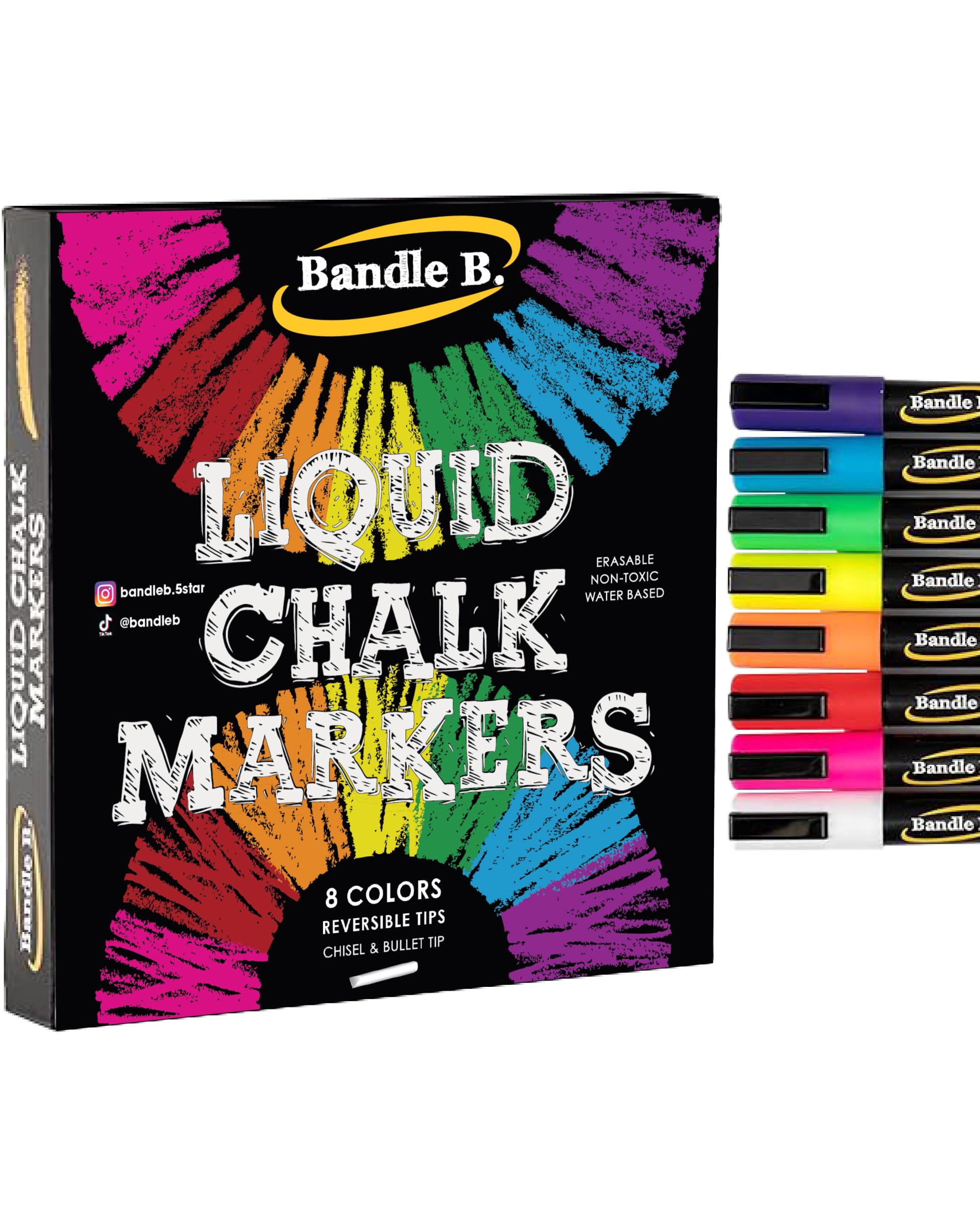Liquid Chalk Markers - 8 Vibrant Colors Erasable, Non-Toxic, Water-based, Reversible Nib, Vibrant Colors for Kids and Adults, for Glass and Chalkboards for Business, Restaurants and Any Occasion