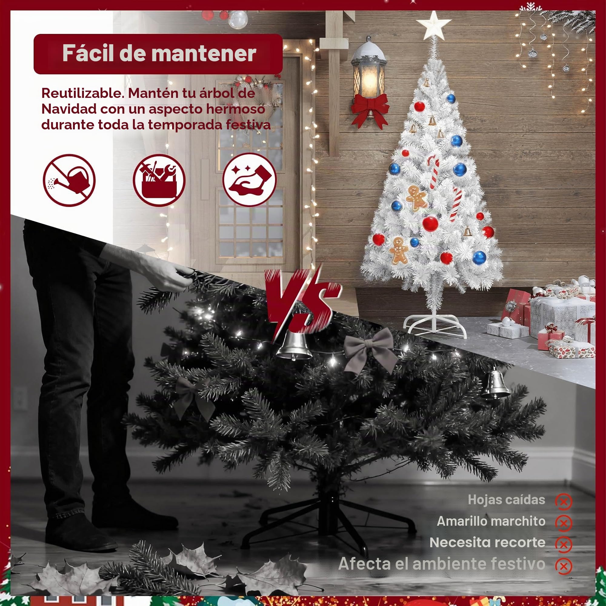 Uisebrt Árbol de Navidad artificial con soporte.